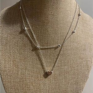 Silver Heart Pendant Layered Necklace